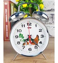 Vintage Çift Zilli Metal Çalar Saat – Retro ve Dekoratif Alarm Saat (Gri)