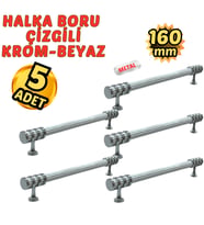 5 Adet Metal Halka Çizgili Mobilya Çekmece Dolap Kulpu Krom-Beyaz 160mm