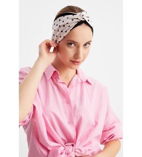 Pudra-Siyah  Kadın Trend Style Pamuklu Penye, Kaymaz, Yumuşak, Esnek, Saç Bandı Bandana (Çok Renkli)