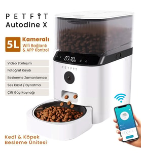 Petfit AutoDine X 5L Wi-Fi Kameralı Akıllı Otomatik Kedi Köpek Mama Kabı Besleme Ünitesi (Sesli Komut+Çelik Kase+APP Kontrol)