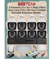 BESTCAM 8 Kameralı Eco Set 5 Mega Piksel Sony Lensli Full HD Gece Görüşlü Güvenlik Kamerası Sistemi 500 GB HDD