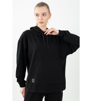 Maraton Comfort Kadın Kapüşonlu Siyah Sweatshirt