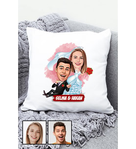 Eşe İlginç Hediye Evlilik Temalı Karikatürlü Yastık