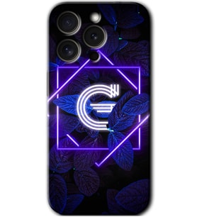 İphone 15 Pro Kılıf HD Desen Baskılı Kılıf - Dark Neon Yaprak G Harfi