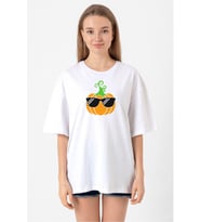 Cool Pumpkin Beyaz Kadın Oversize Tshirt