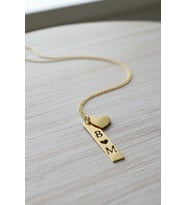 Kişiye Özel 925 Ayar Gümüş Dikey Plaka Çift Harf Kalp Charmlı Kolye (Gold)