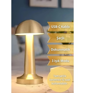 Gold Şarjlı Dokunmatik Masa ve Gece Lambası- Dimmerli ve Enerji Tasarruflu LED Işık Aydınlatma