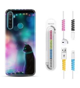 Realme 5i 5 Pro 6i 7 Pro 8 Kılıf Kablo Koruma Spiral Silikon Window Cat 1787