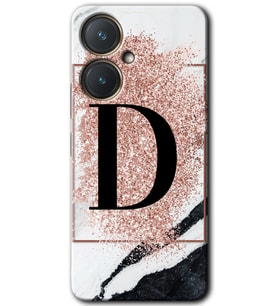 Vivo Y27 Kılıf HD Desen Baskılı Kılıf - Pembe Mermer Desenli D Harfi