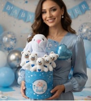 Hoşgeldin Bebek Temalı, Sevimli Uyku Arkadaşı Tavşan ile  Yumoş Peluş Ayıcık Buketi- Yenidoğan Babyshower ÖZEL
