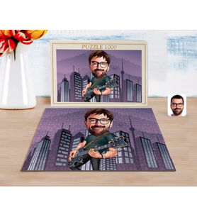 BK Gift Kişiye Özel Erkek Gitarist Karikatürlü 1000 Parça Profesyonel Puzzle-1