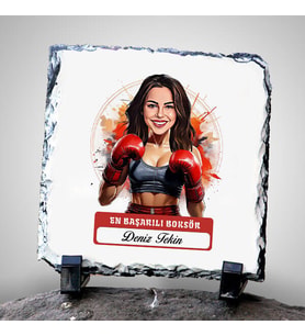 Kişiye Özel Hediye Karikatürlü Kadın Boksör Dekoratif Taş
