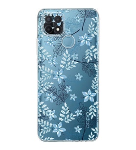 PrintiFy Oppo A15 Uyumlu Kamera Korumalı Floral Mavi Tasarımlı Şeffaf Silikon Kılıf