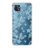 PrintiFy Oppo A15 Uyumlu Kamera Korumalı Floral Mavi Tasarımlı Şeffaf Silikon Kılıf