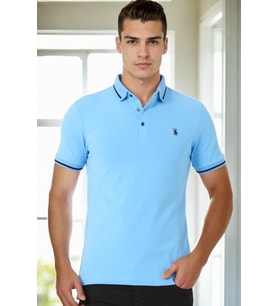 T9586 DEWBERRY ERKEK POLO YAKA T-SHIRT-AÇIK MAVİ