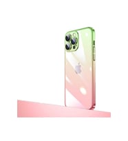 Apple iPhone 13 Pro Max Uyumlu Kılıf Parlak Renk Geçişli Kamera Korumalı Zore Senkron Kapak (Açık Pembe - Yeşil)