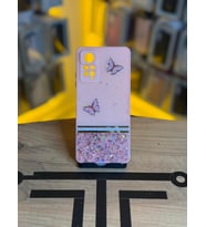 Redmi Note 11 Pro Uyumlu Kelebek Figürlü Simli Parlak Telefon Kılıfı (Pembe)