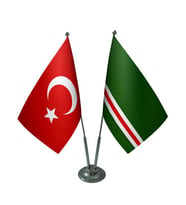 Masa Üstü İçkerya Çeçen Bayrağı Türk Bayrağı İkili Krom Direk Masa Bayrak Seti