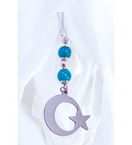 Turkuaz Doğal Taşlı Ay Yıldız Araba Dikiz Ayna Süsü, Yeni Araba Hediyesi