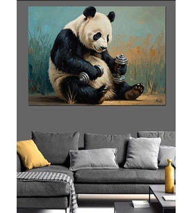 Çimler Üzerinde Dinlenen Panda Figürü Dekoratif Kanvas - Mdf Ahşap Tablo
