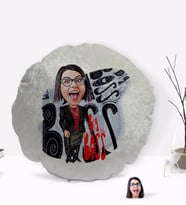 BK Gift Kişiye Özel Kadın Big Boss Karikatürlü Yuvarlak Dekoratif Kırlent Yastık-3