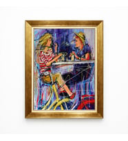 Tablore Retro Pop Art Kafe Temalı Çift Figürlü Yağlı Boya Görünümlü Çerçeveli Tablo