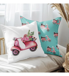 eJOYA Çiçekli Vespa Tasarımlı 2'li Yastık İçi Ve Kırlent Kılıfı 45cm 113479