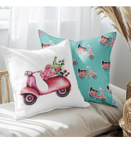 eJOYA Çiçekli Vespa Tasarımlı 2'li Yastık İçi Ve Kırlent Kılıfı 45cm 113479