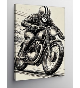 Kanvas Tablo Eski Motosiklet Çizimi