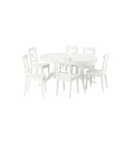 Yemek Masası Takımı, Beyaz, 6 sandalyeli, Açılabilir, 160/215x110 cm