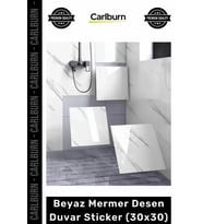 Dayanıklı Nem Su Yağ Geçirmez Mutfak Banyo Tezgah Şık Kendinden Yapışkanlı Beyaz Mermer 30x30cm