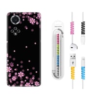 Huawei Nova Y70 Y90 Nova 9 SE  Kılıf Kablo Koruma Spiral Silikon Black flowers 1391