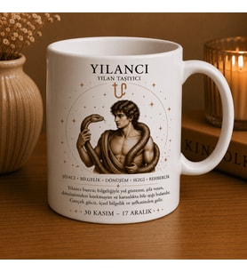 Yılancı Burcu Baskılı Beyaz Kupa Bardak  Yılan Taşıyıcı Ophiuchus Astroloji Kupası  Özel Tasarım Seramik Kupa