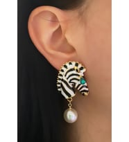 İnci Sallantılı Özel Tasarım Zebra Küpe