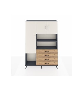 Arges Dolap 7 Raflı 4 Çekmeceli 3 Kapaklı 132x30x195 Antrasit-Aytaşı/Çam