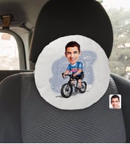 BK Gift Kişiye Özel Erkek Bisiklet Sürücüsü Karikatürlü Yuvarlak Araç Koltuk Yastığı-1