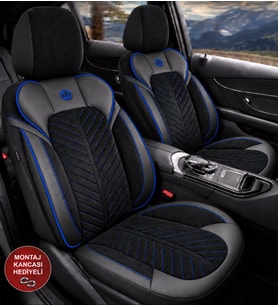 Alfa Romeo 155 Shine Siyah Mavi Tay Tüyü Oto Koltuk Kılıfı Tam Set-Kolay Montaj-Terletmez-Ortopedik 1992-1998