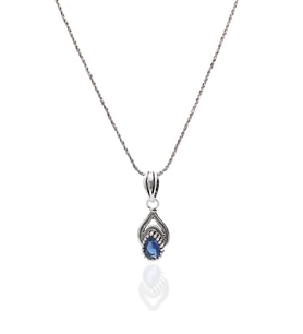 Safir Taşlı Damla Model Oksitli Telkari Gümüş Kolye 201021967