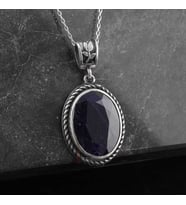 İyi Kalite Safir Doğal Taşlı 925 Ayar Gümüş Unisex Kolye