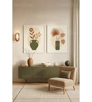 Doğa Temalı Minimalist Sanat 2'li Ahşap Çerçeveli Tablo Seti