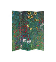 Gustav Klimt Çiftlik Bahçe Ayçiçeği Oda Bölücü, Çift Taraflı Kanvas Paravan