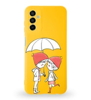 Samsung Galaxy M13 Uyumlu Lansman Kılıf Aşk Tasarımlı İçi Kadife Kapak-Sarı (Şeffaf)