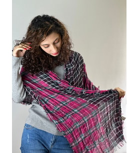 EKOSE KARELİ PEMBE KADIN FULAR ŞAL 200X60 CM