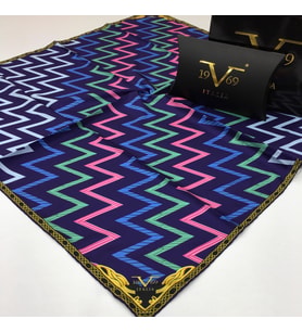ZigZag Desen Black Seri Twill Eşarp Eşarp Askısı ile Birlikte 90x90 cm Mor Pembe