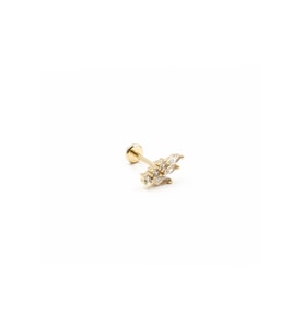 Yaprak Figürlü Zirkon Taşlı Gold Tragus Helix Piercing  Anti Alerjik, Kararma Yapmaz