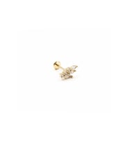 Yaprak Figürlü Zirkon Taşlı Gold Tragus Helix Piercing  Anti Alerjik, Kararma Yapmaz
