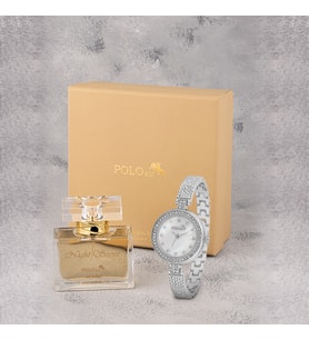 Polo Air Retro Lüx Taşlı Kadın Kol Saati Ve Parfüm Seti Hediyelik Kutsunda Kombin Gümüş Renk ST-2176S2 (Gümüş)