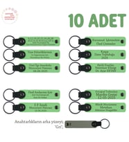 Öğretmenler Günü İçin, 10'lu Set, Kişiye Özel Yazılı Deri Anahtarlık Hediyesi, Fıstık Yeşil & Gri (Fıstık Yeşili)