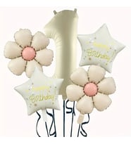 Krem Yıldız 1 Yaş Happy Birthday Yıldız Rakam Folyo Balon Set