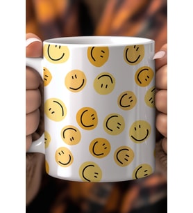 Emoji Desenli 330ml Baskılı Beyaz Seramik Kupa Bardak